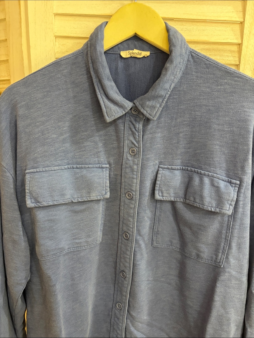 Splendid Washed Light Blue Button-Down Shirt with Chest Pockets